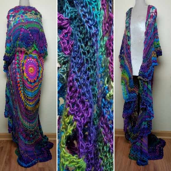 🌈ONE IN STOCK🌈 Boho Festival Rainbow Mandala Vest Lisa Frank Jacket Cardigan - Picture 3 of 8